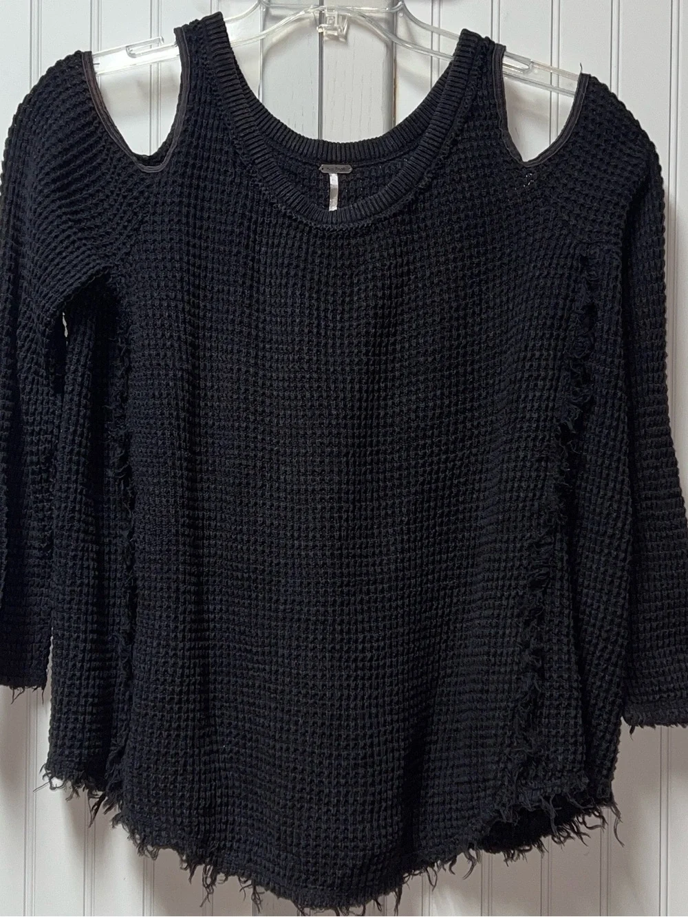 Free People Waffle Knit Distressed Sunrise Sweater L Oversized Heavyweight